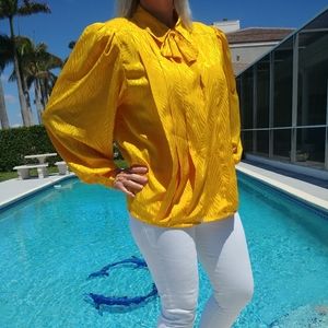 Vintage 80's silky pleated bow blouse puff sleeve